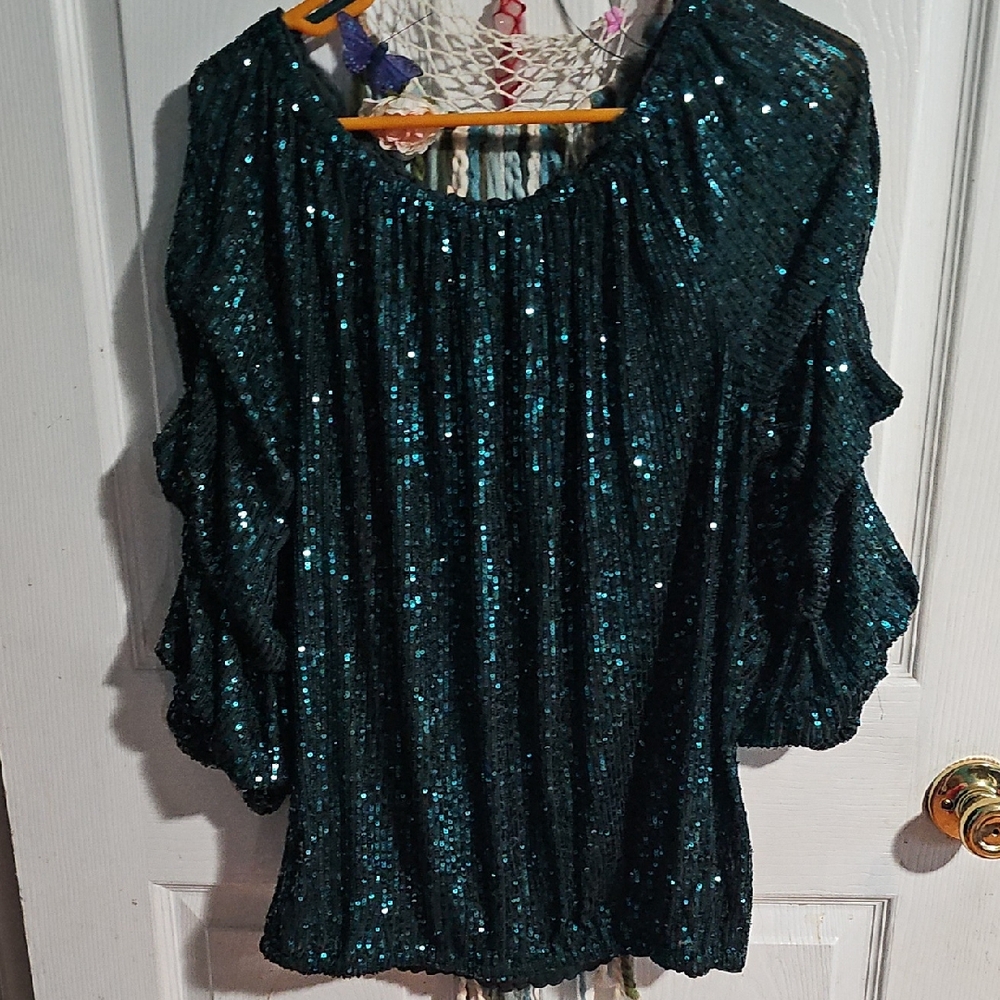 Cece Sequin Teal Top - image 1